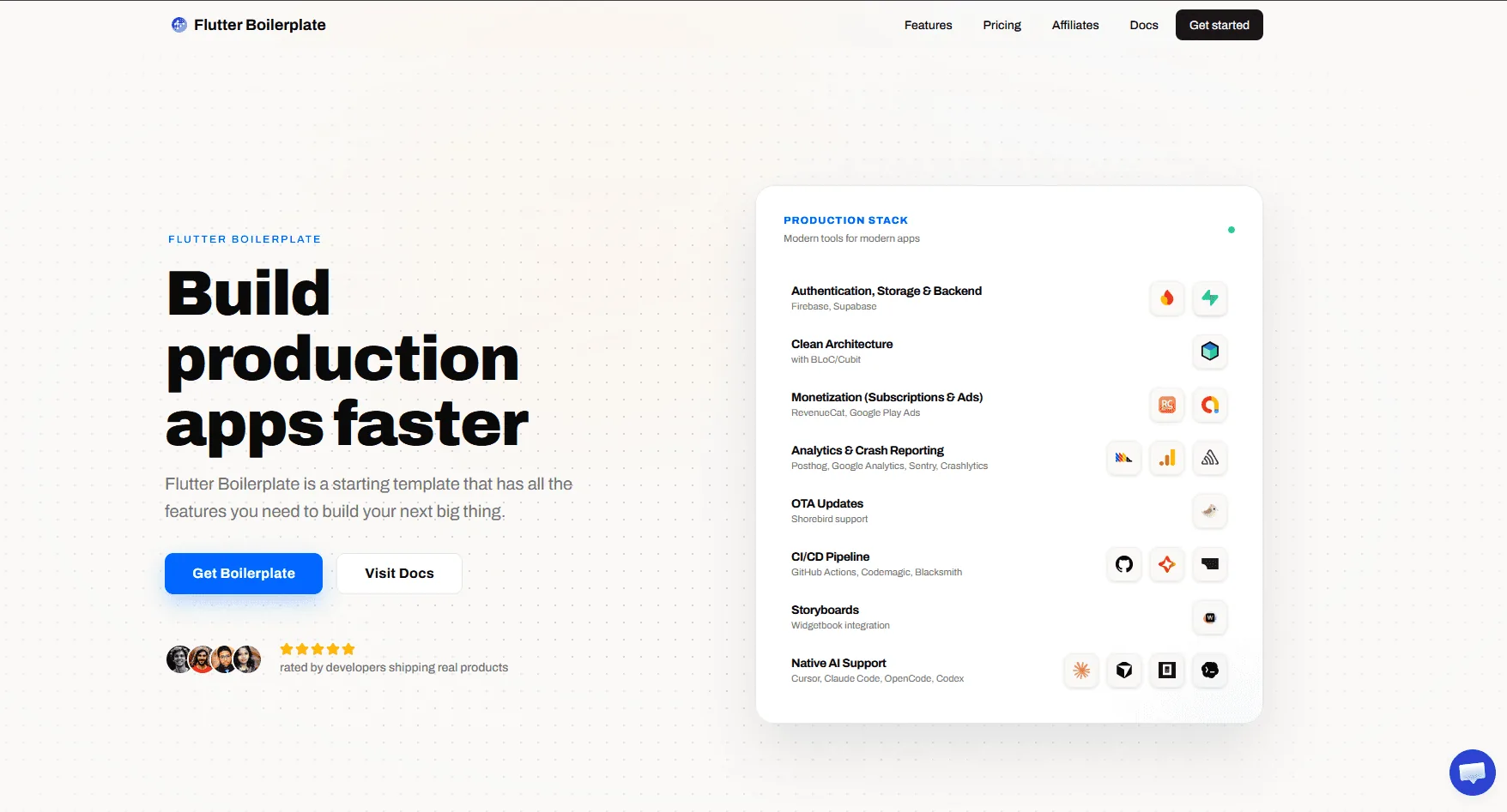 Flutter Boilerplate landing page hero
